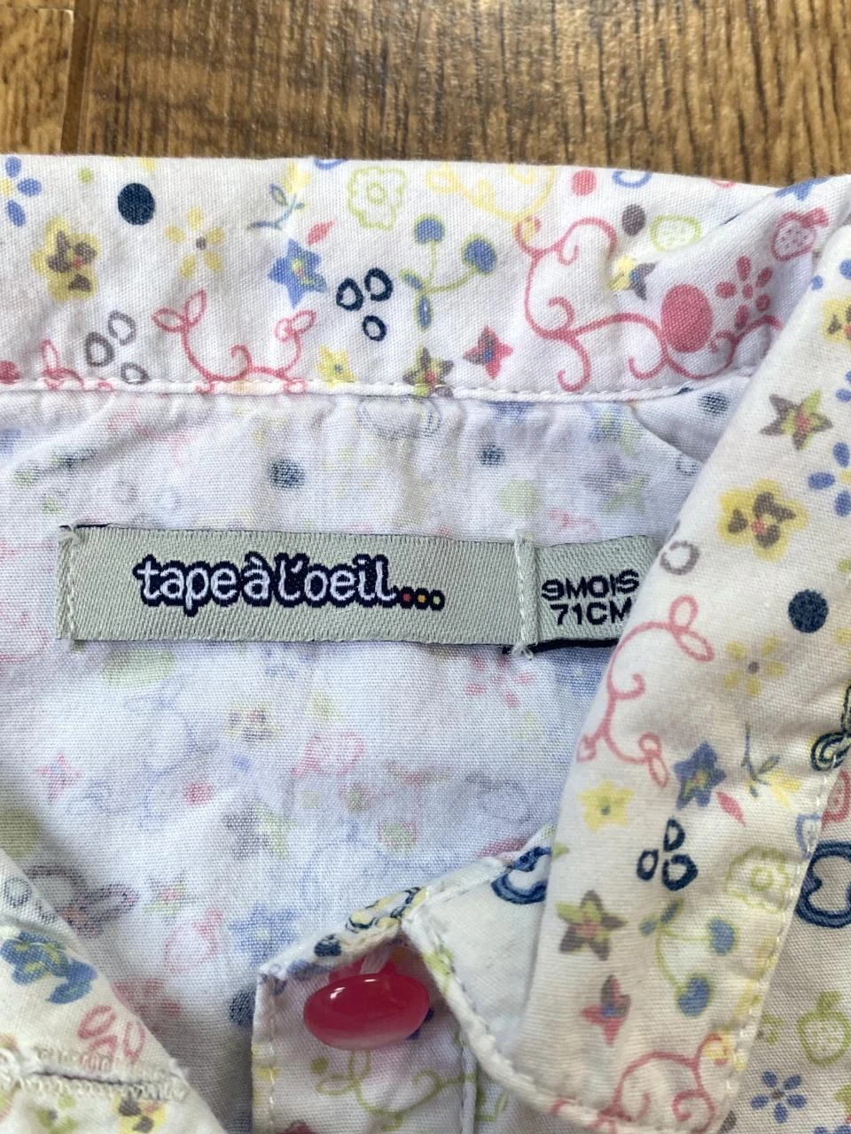 Tape À L'Oeil-jurk 9 maanden wit met veelkleurige print – 100% katoen – photo 4